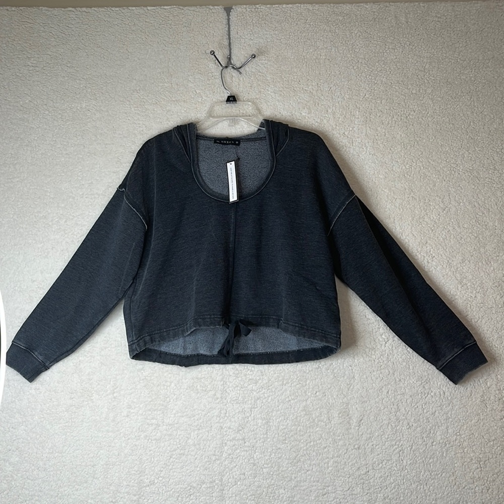 NWT Soncy Womens Gray U-Neck Cropped Hoodie SIZE 0X PLUS SIZE